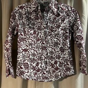 Kids Floral Button Down Shirt - Maroon and White
